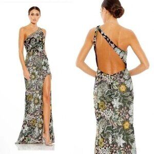 NWT Mac Duggal EMBELLISHED FLORAL ONE‎ SHOULDER GOWN Black 49574